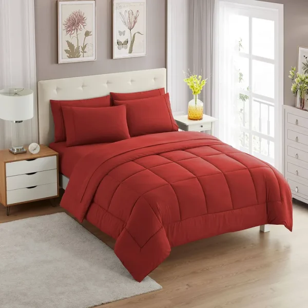 Sweet Home Collection Bed-in-a-Bag Down Alternative Comforter & Sheet Set 7 Piece, Red, Twin