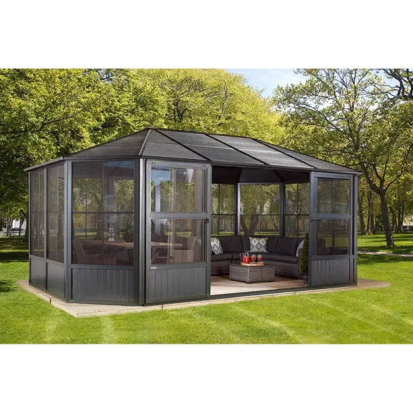 Sojag Outdoor Charleston Aluminum Solarium Sunroom with Mosquito Net - 12' x 18', Dark Gray