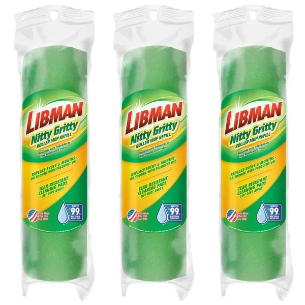 Libman Nitty Gritty Roller Mop Refills Green Yellow 3 Pack