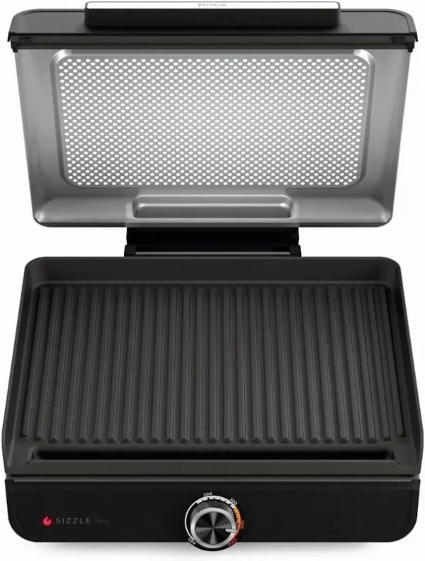 Ninja Sizzle Indoor Grill, 500F High Heat Kitchen Grill with Nonstick 14 in Plate, Low - Smoke Technology, Edge - to - Edge Heating, Family - Sized Capacity, Countertop Cooking Tool (GR100)