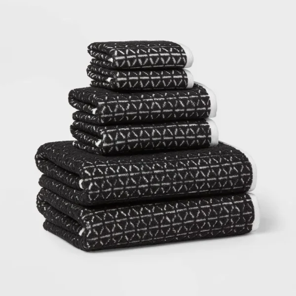 New - 6pc Boho Bath Towels and Washcloths Set Black - Threshold