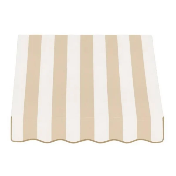Awntech 3.375 ft Dallas Retro Fixed Awning Acrylic Fabric, Linen/White Stripe