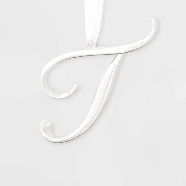 Metal Monogram Christmas Tree Ornament Letter T Silver - Wondershop