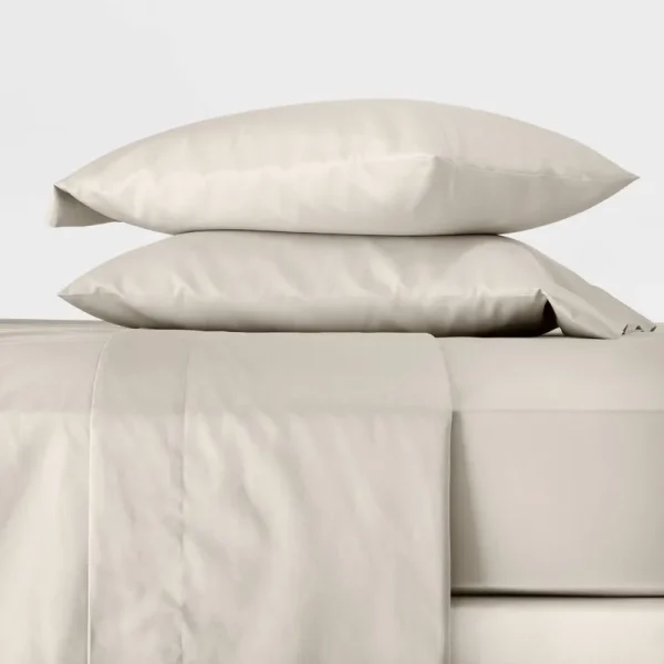 Queen 300 Thread Count Temperature Regulating Solid Sheet Set Natural - Casaluna