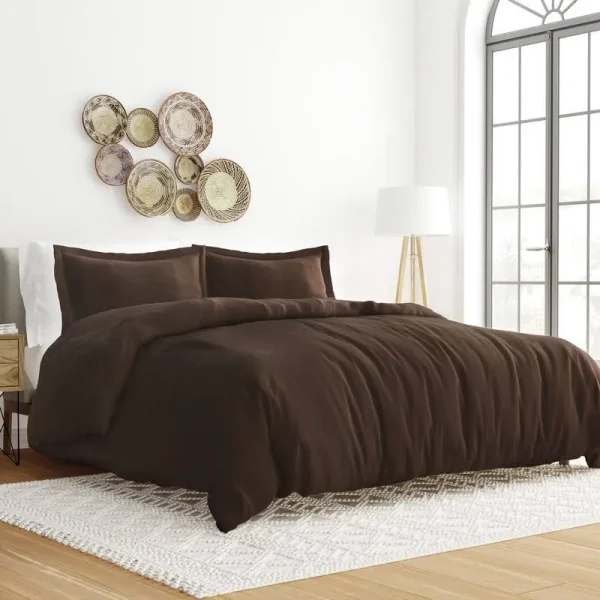 Solid 3 Piece Duvet Cover Sets, 19 Colors - Ultra Soft, Easy Care, Wrinkle Free - Becky Cameron / Chocolate, King/California King