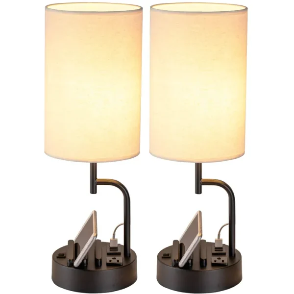 Dreamholder Table Lamp with 3 USB Charging Ports, Modern Desk Lamp with AC Outlet and Phone Stands, Perfect Bedside Lamp for Bed