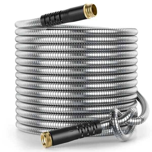 Sowgreen Stainless Steel Garden Hose 100 ft, Flexible Metal Water Hose 100ft with 3/4'' Crush Resistant Solid Brass Fittings, Heavy Duty, No Kink &