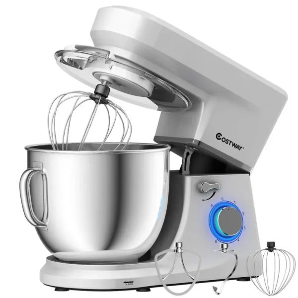 Costway Tilt - Head Stand Mixer 7.5 Qt 6 Speed 660W with Dough Hook, Whisk & Beater Silver