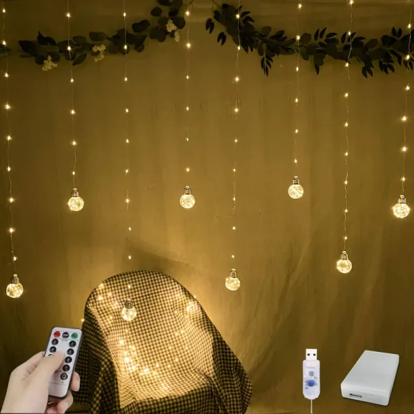 YOLIGHT Wishing Ball Curtain Lights 200 LED Window Curtain String Lights with Remote, USB Battery Powered Twinkle Globe Fairy Lights for Wedding