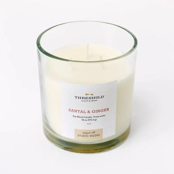 3-Wick 18oz Clear Glass Santal & Ginger Candle White - Threshold Designed with Studio McGee