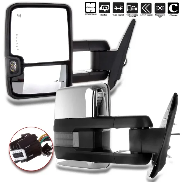 SCITOO Towing Mirrors Tow Mirrors Chrome Truck Mirrors Fit for 2007 - 2014 for Chevy Silverado for GMC Sierra (07 for New Body) with Pair LH RH Power Adjusted Heated Turn Signal Light Light