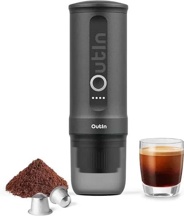 Nano Portable Electric Espresso Machine: 20 Bar, 3 - 4 Min Self - Heating, Mini 12V/24V Car Coffee Maker with NS Capsule & Ground Options - Ideal for Camping, Travel, RV, Hiking, Office (Space Grey)