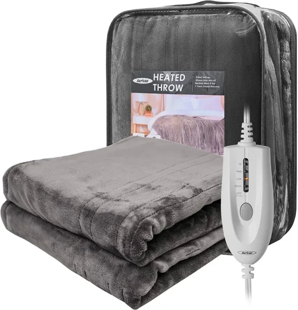Superjoe Electric Blankets King Size Heated Blanket 100'' x 90'' King Blanket with Dual Controllers, 10 Heat Settings, Auto-Off Timer, Gray Warm Gifts