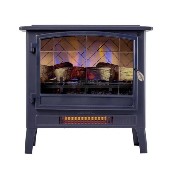 Country Living Infrared Freestanding Electric Fireplace Stove | Electric Indoor Room Heater with Remote, Multiple Flame Colors in Navy Blue