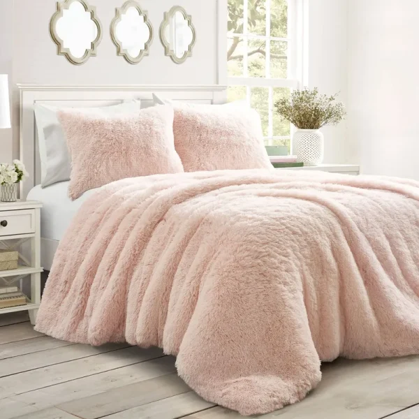 Lush Decor Emma Faux Fur Comforter Set - Blush - Full - Queen