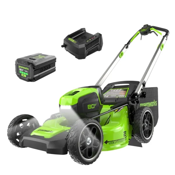 80V Self-Propelled Mower (21") w/ LED, Alu. Handles, Battery + Charger