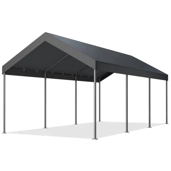 Walsunny Carport 10 x 20 Ft Heavy Duty Carport Car Canopy with Powder - Coated Steel Frame, Portable Garage for Car, Boat, Shelter Party Tent with 180g PE Tarp Gray