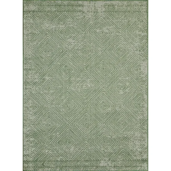 Breyleigh Carzon Cream/Green 5 ft. 3 in. x 7 ft. 3 in. Geometric Polypropylene Indoor/Outdoor Area Rug