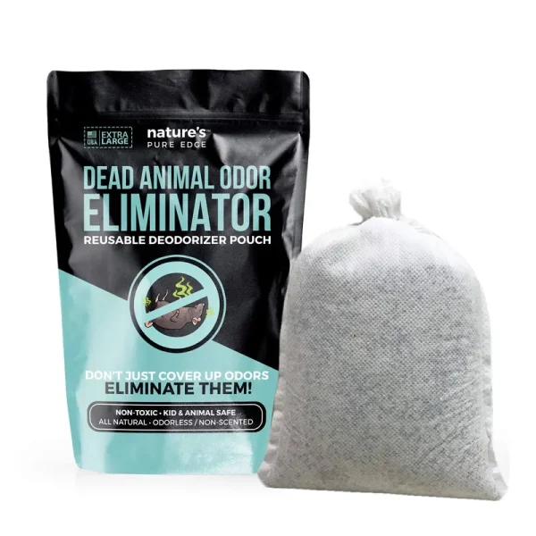 Dead Animal Smell Removal Reusable Deodorant Pouch. Eliminate Dead Animal Smell Without Scent. Decay Odor Remover. Fragrance Free. Pet and Kid Safe.
