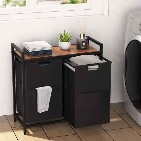 Kalzie Laundry Hamper 2 Section, Laundry Basket Organizer with 2 Removable Laundry Sorter Bags, 2 �G 15.3 Gallons (116L) Laundry Organization and