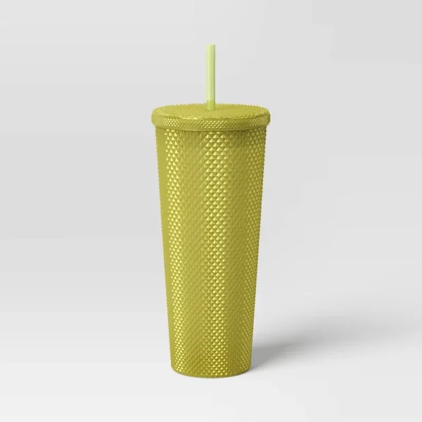 24oz Plastic Tumbler with Straw Clear Electric Yellow - Opalhouse