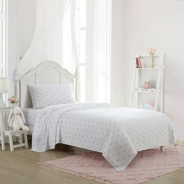 Laura Ashley Kids Cozy Printed Sheet Set - Fluttery Friends Pink - Full