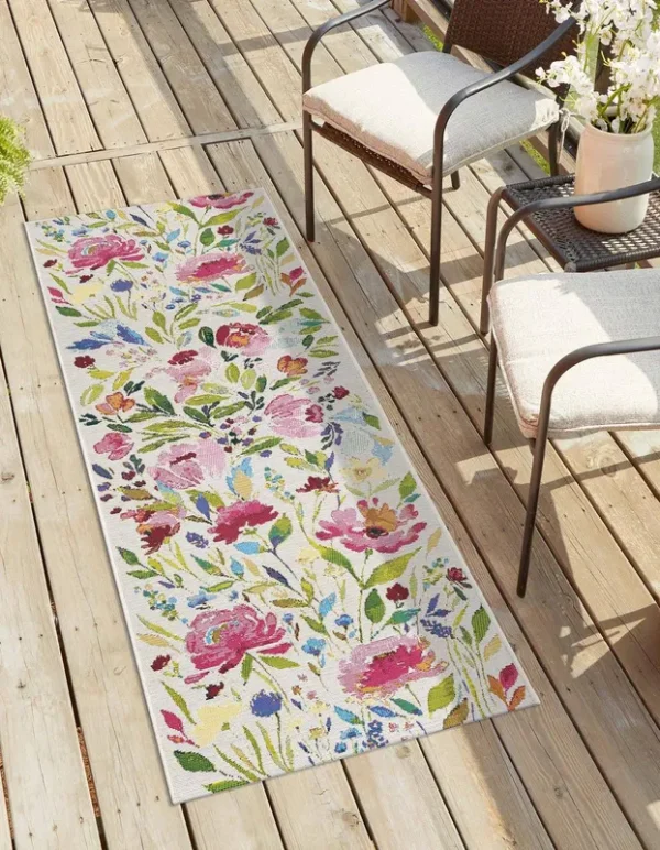 Outdoor Botanical 12 ft Runner Colorful Area Rug Indoor Outdoor Rug
