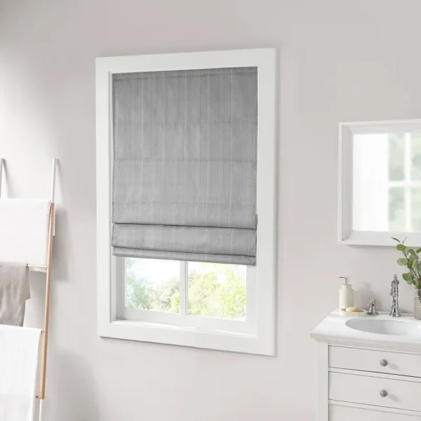 Galen Basketweave Room Darkening Cordless Roman Shade - Charcoal - Madison Park