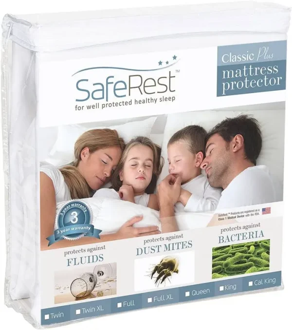 Saferest Twin Extra Long (XL) Size Classic Plus 100% Waterproof Mattress Protector - Vinyl Free