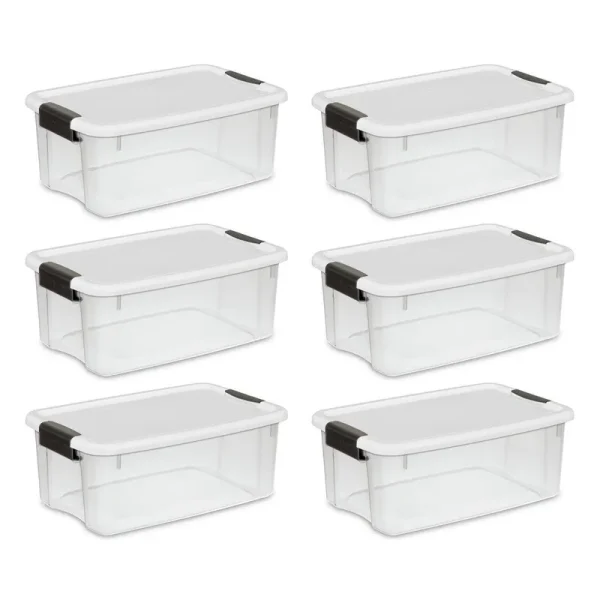 Sterilite 19849806 18 Quart/17 Liter Ultra Latch Box, Clear with A White Lid