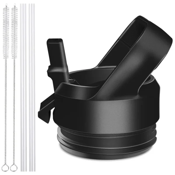 AIPENQ Straw Cap for Yeti Rambler Bottle and RTIC Bottle, Straw Lid with 2 Straws and 2 Brushes (Black)