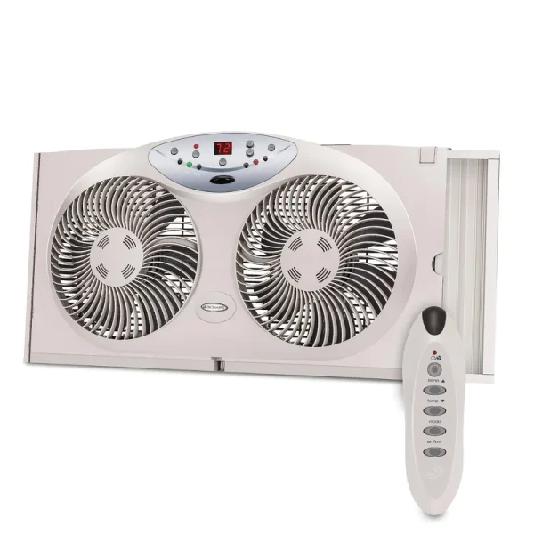 Bionaire Window Fan with Twin 8.5-Inch Reversible Airflow Blades and Remote Control White