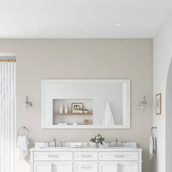 Home Decorators Collection Caville 60 in. W x 32 in. H Rectangular Framed Wall Mount Bathroom Vanity Mirror in White