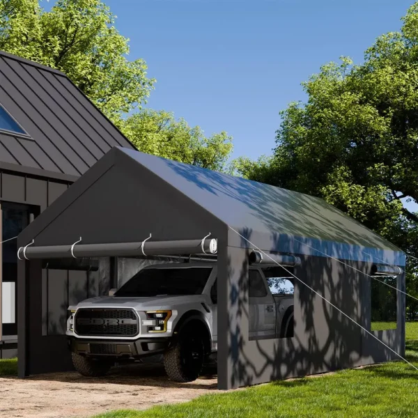 10 ft. W x 20 ft. D Heavy Duty Carport Portable Garage Walsunny Color: Gray