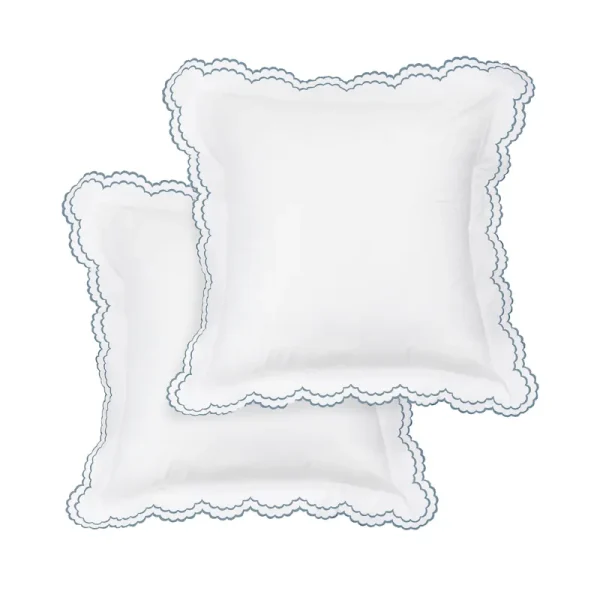 Embroidered Percale Crisp Cotton Double Scallopier Duvet Set and Sham - Navy - Euro Sham