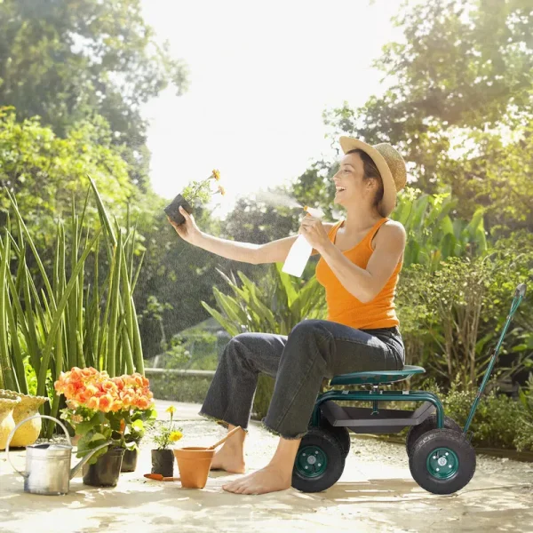 VEVOR Garden Cart Rolling Workseat with Wheels Green