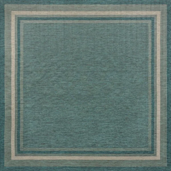 Unique Loom Outdoor Border 13 ft Square Teal Blue Green Area Rug Indoor Outdoor Rug