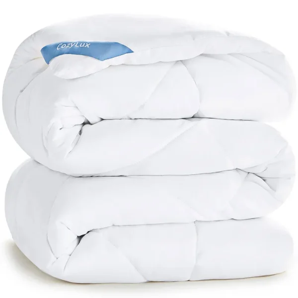CozyLux Queen Size Bedding Comforter Duvet Insert - Quilted White Comforters with Corner Tabs, 1800 Series Soft Siliconized Fiberfill All Season Down