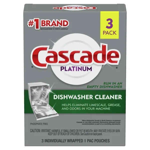 Cascade Platinum Dishwasher Cleaner, Platinum, 3 Pack - 3 - 1 pac pouches