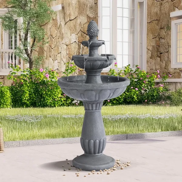 Haverchair 40.6" High Large Italian Outdoor Water Fountain, 3 - Tier Standing Bubbler Waterfalls Fountain with Pineapple Top and Roman Pillar, Resin Garden Water Fountains for Bird Bath Patio Yard Deck