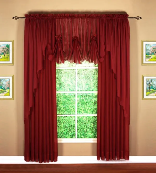 Emelia Sheer Burgundy Curtain Panel 84 inch Long, Red