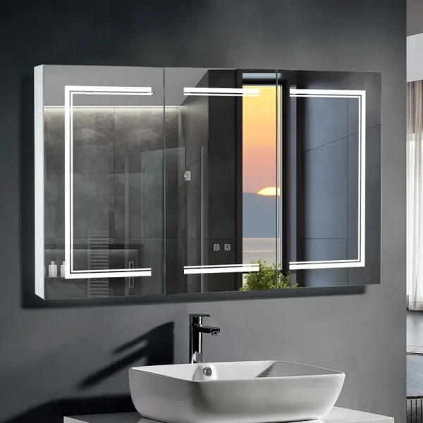 Ktaxon 48"x28" LED Bathroom Mirror Cabinet with Lights, Wall - Mounted Medicine W/ Defogger, Dimmable, Memory Function, Outlets & USB, White