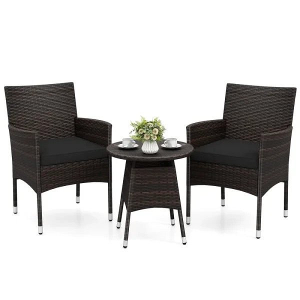 Tangkula 3 Piece Patio Furniture Set | Hand-Woven PE Wicker Conversation Set
