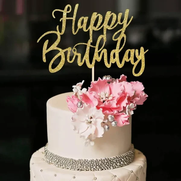 Yuinyo Handmade Glitter Happy Birthday Cake Topper, Happy Birthday Cake Bunting Decor,Birthday Party Decoration Supplies (Gold)