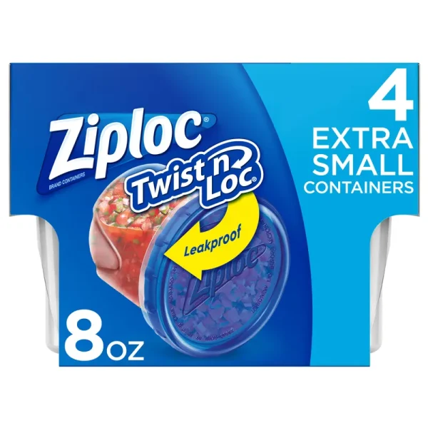 Ziploc Twist 'n Loc Containers & Lids, 8 Ounce, Extra Small - 4 containers & lids