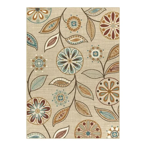 Maples Rugs Traditional Minerva Beige Multi Floral Indoor Hallway Runner Rug, 1'8"x5'