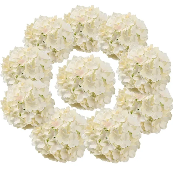 Flojery Silk Hydrangea Heads Artificial Flowers Heads with Stems for Home Wedding Decor,Pack of 10 (Champagne)