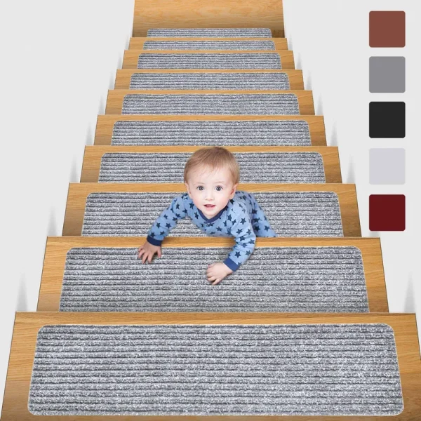 MBIGM 8 x 30 (15 in Pack) Non-Slip Carpet Stair Treads Non-Skid Safety Rug Slip Resistant Indoor Runner for Kids Elders and Pets