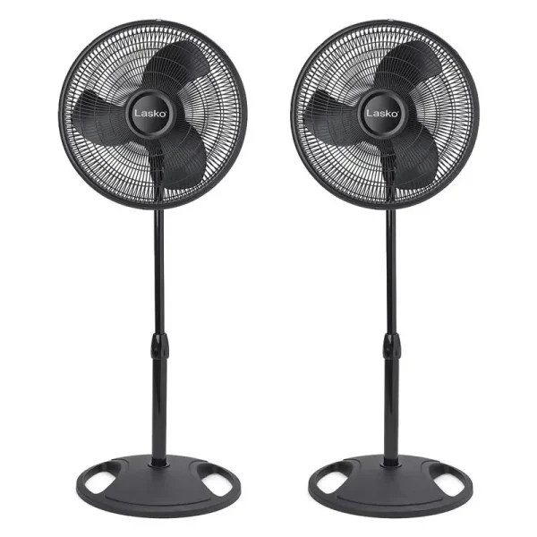 Lasko 16" Oscillating 3 Speed Adjustable Pedestal Stand Fan, Black (2 Pack)