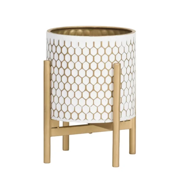 Honeycomb Mid-Century Modern Planter with 4-Leg Metal Base, Size: 12 inch H x 9.5 inch W, 11555